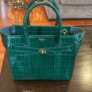 Mulberry Green Croc-Embossed Leather Crossbody Tote